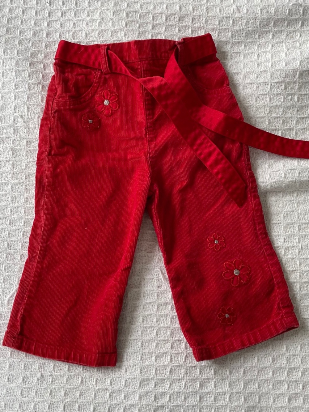 Vintage Red Corduroy Fisher Price Pants with flower detailing - Size 12m
